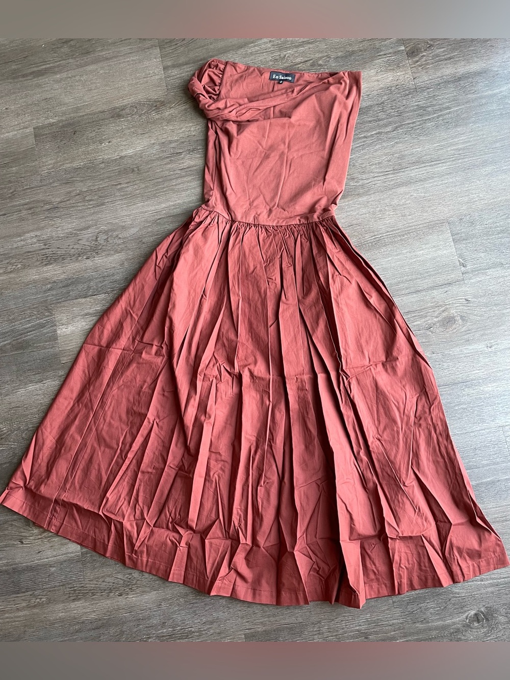 EN SAISON Parker Mixed Media Midi Dress Women S Career Preppy Shoulder Twist NEW